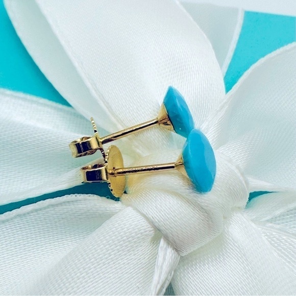 Tiffany & Co. 18k Gold Turquoise One Carat Faceted Earrings with Packaging - Picture 6 of 12